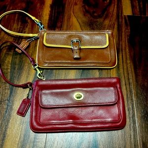 Set of 2 leather vintage genuine Coach wristlets. Brown & Red leather.